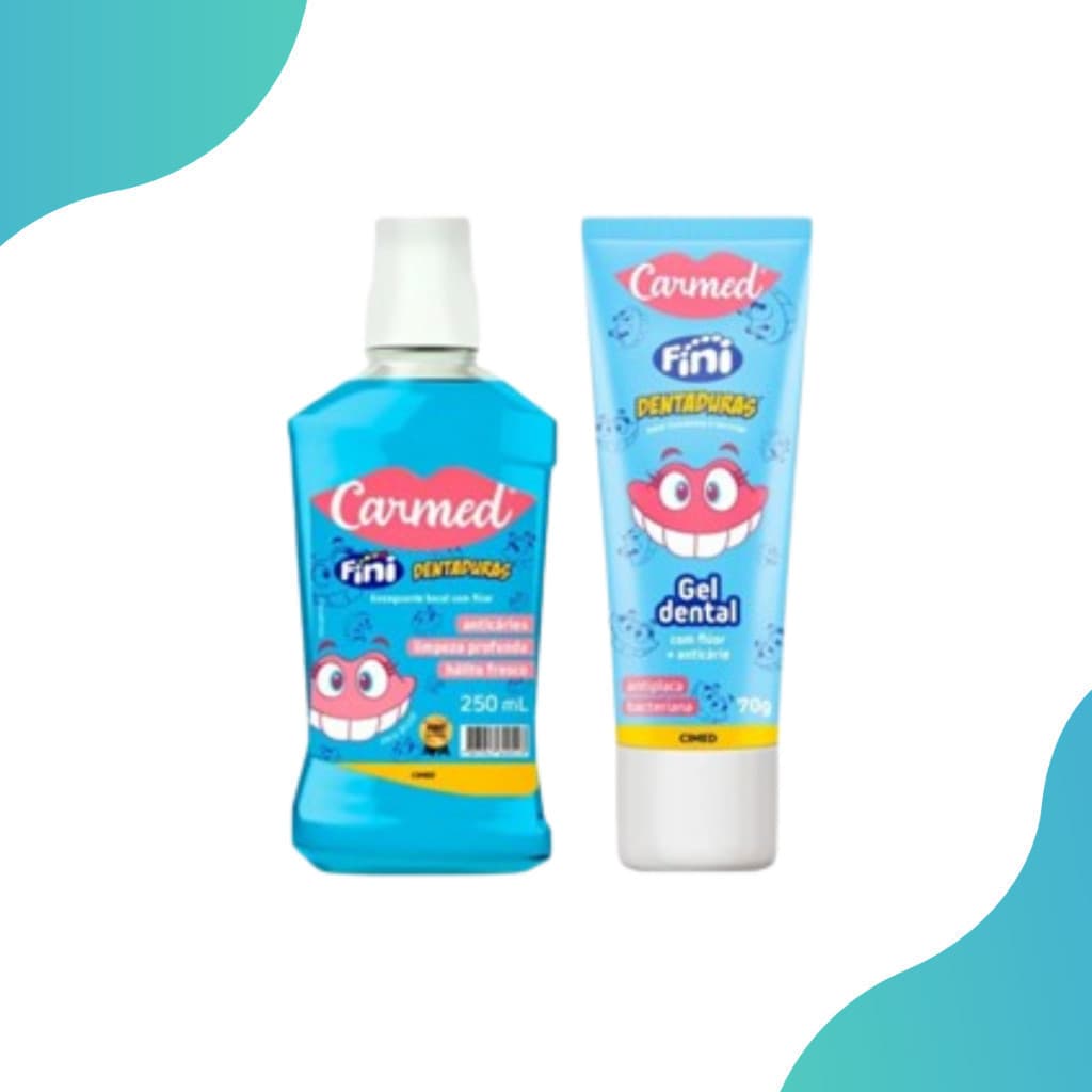 Kit Enxaguante Bucal e Gel Dental Carmed Fini Dentaduras