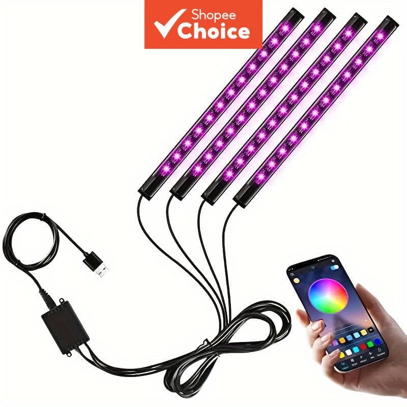 Controle De Aplicação Da Faixa De Iluminação Interior Do Carro LED De 4 Peças-Luz De Tira Alimentada Por USB De 48 Cores