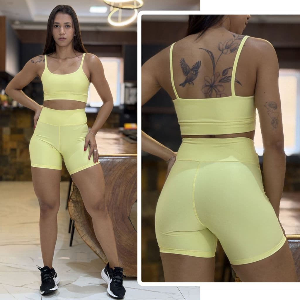 Conjunto de Academia Feminino Short + Top com Zero Transparência e Cintura Alta Premium