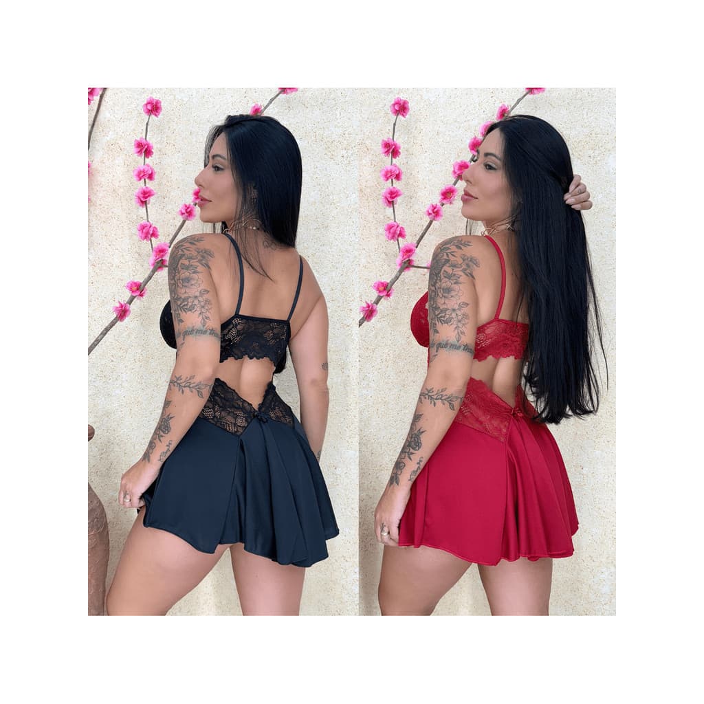 Kit Com 2 Camisolas Feminina Sensual Bailarina Sex Com Renda Roupa De Dormir Branca e Preta