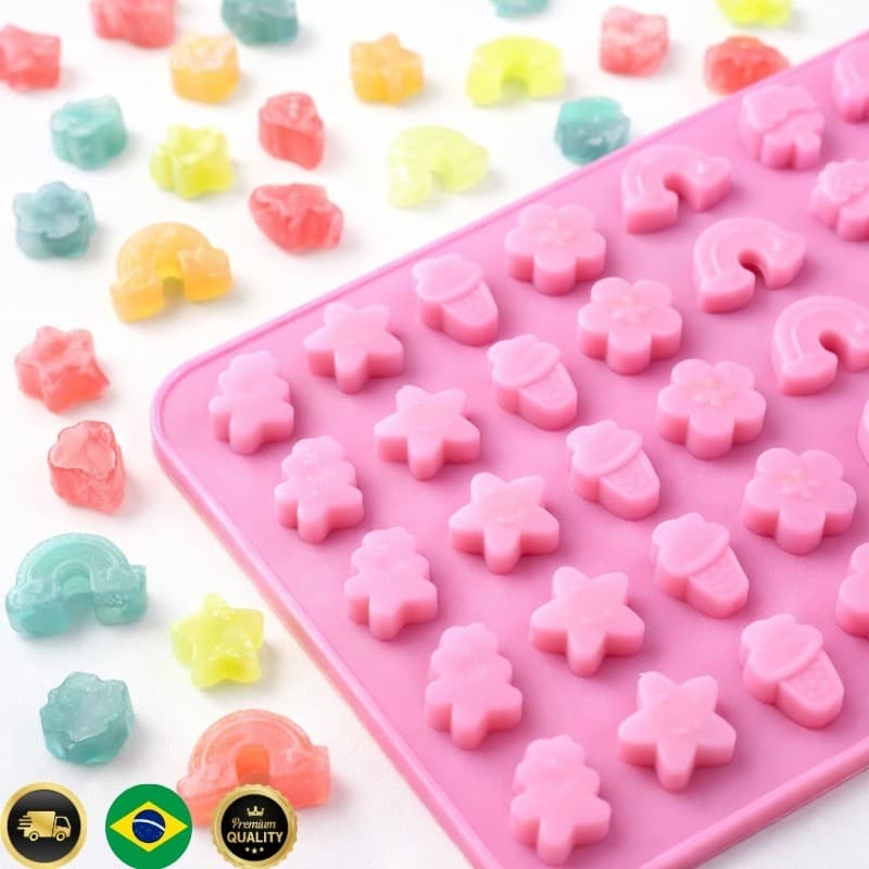 Molde Silicone Gummy, Velas, Doces, Chocolate Arco-Íris, Sorvete, Frutas e Forminhas Diversas