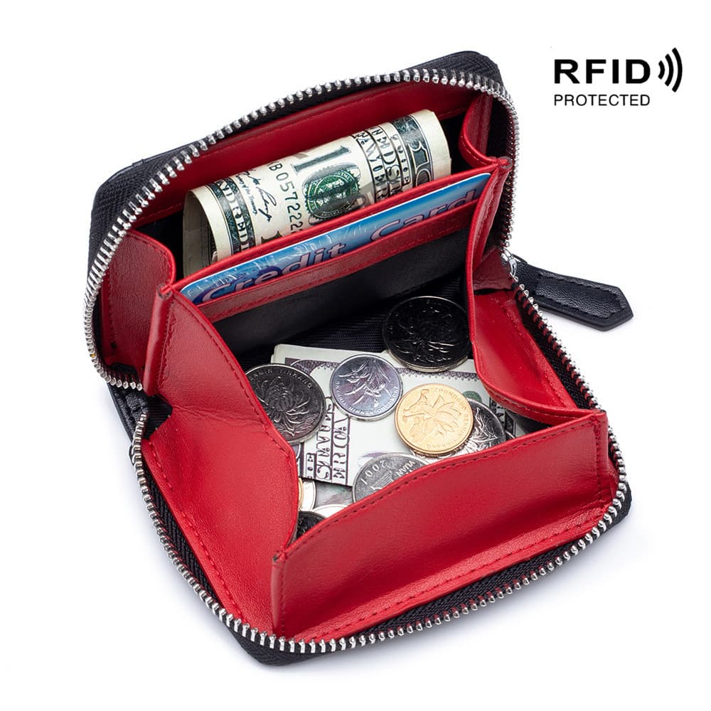 Bolsa de moedas estilo japonês couro genuíno comércio exterior rfid escova Anti-roubo estilo masculino feminino zíper cl