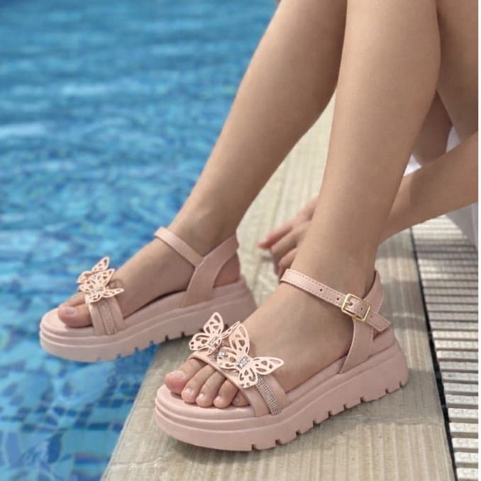 Sandália Feminina Infantil Menina Brilho Borboletasv Plataforma Tratorada Promoção