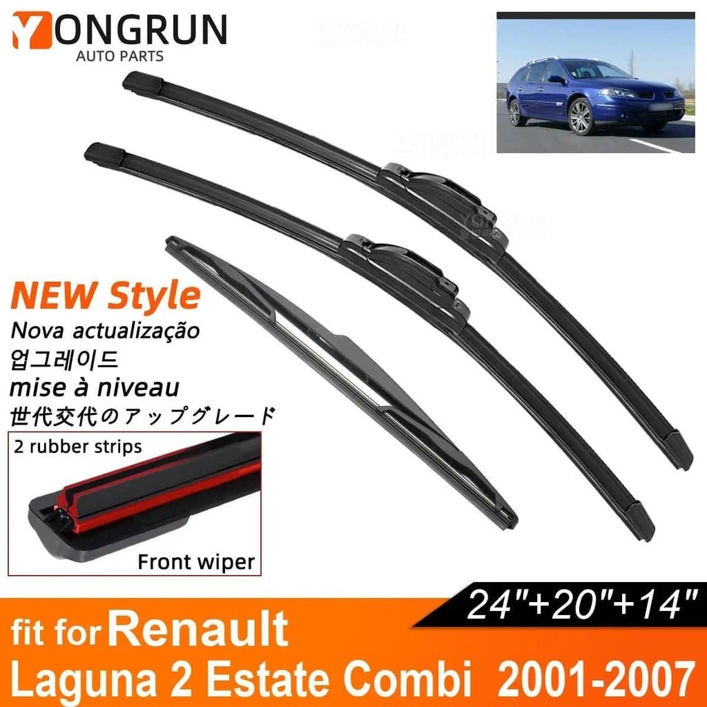 Lâminas De Limpador De Carro De Borracha Dupla Para 2001-2007 Renault Laguna 2 Estate Combi Limpadores De-Brisa Dianteir