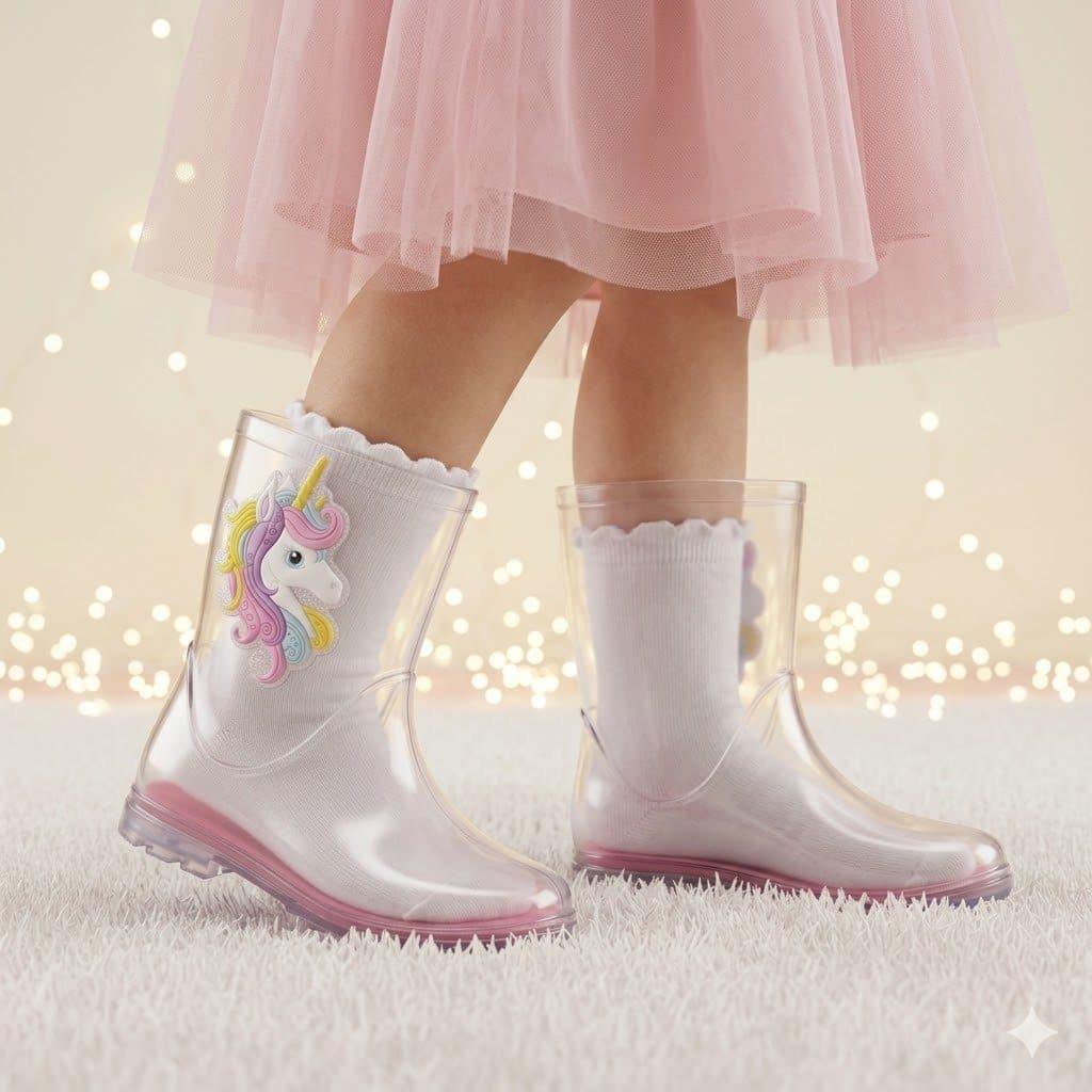 Bota Infantil Galocha Menina Cano Alto Impermeável Chuva Estilo Laços