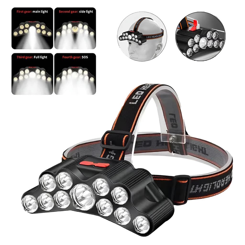 11 LED Lanterna De Farol Recarregável À Prova D'água Lâmpada De Cabeça Acessórios De Pesca Para Acampamento Ao Ar Livre