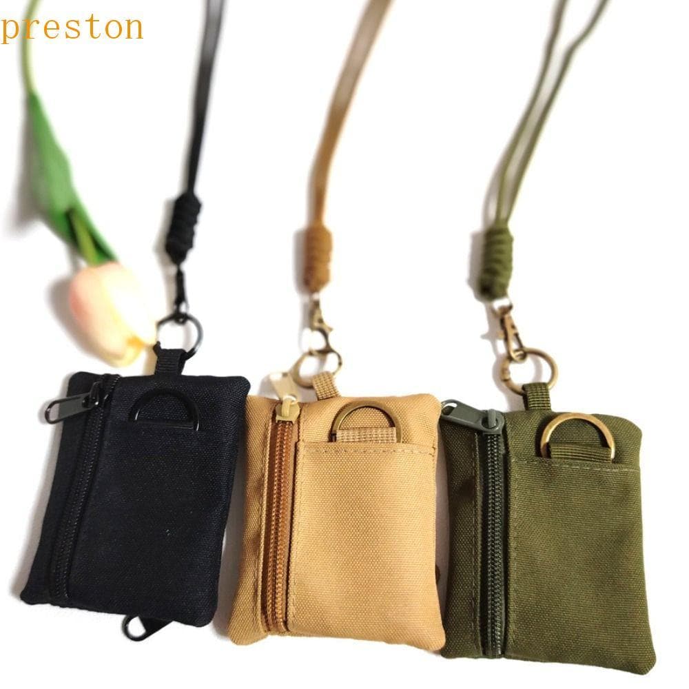 PRESTON Oxford Pano Mini Carteira , Zíper Quadrado Pendurado Pescoço Moeda Bolsa , Com Cordão Náilon Pequeno Titular Do 