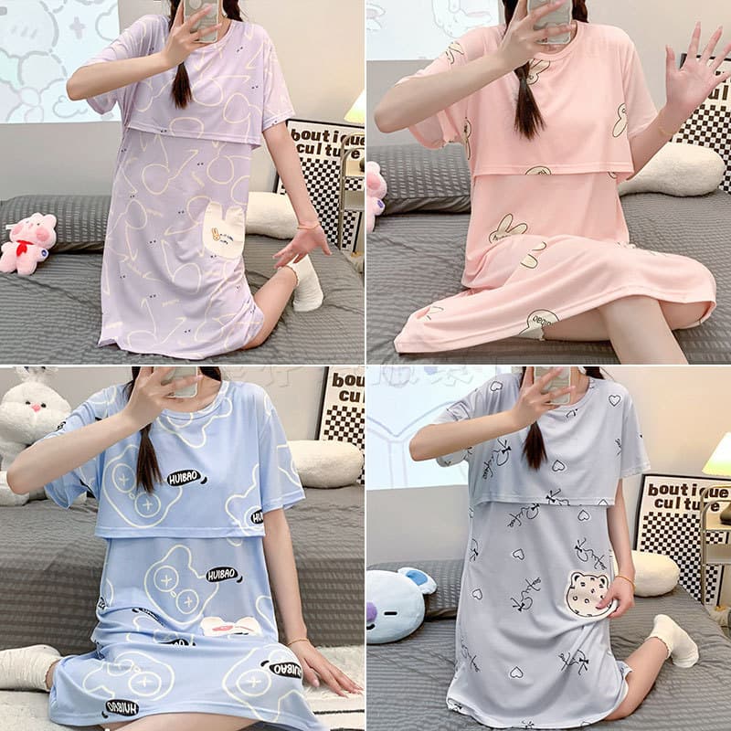 Camisola fina para maternidade, manga curta, Casual, pode usar fora, roupas soltas de enfermagem, vestido de maternidade