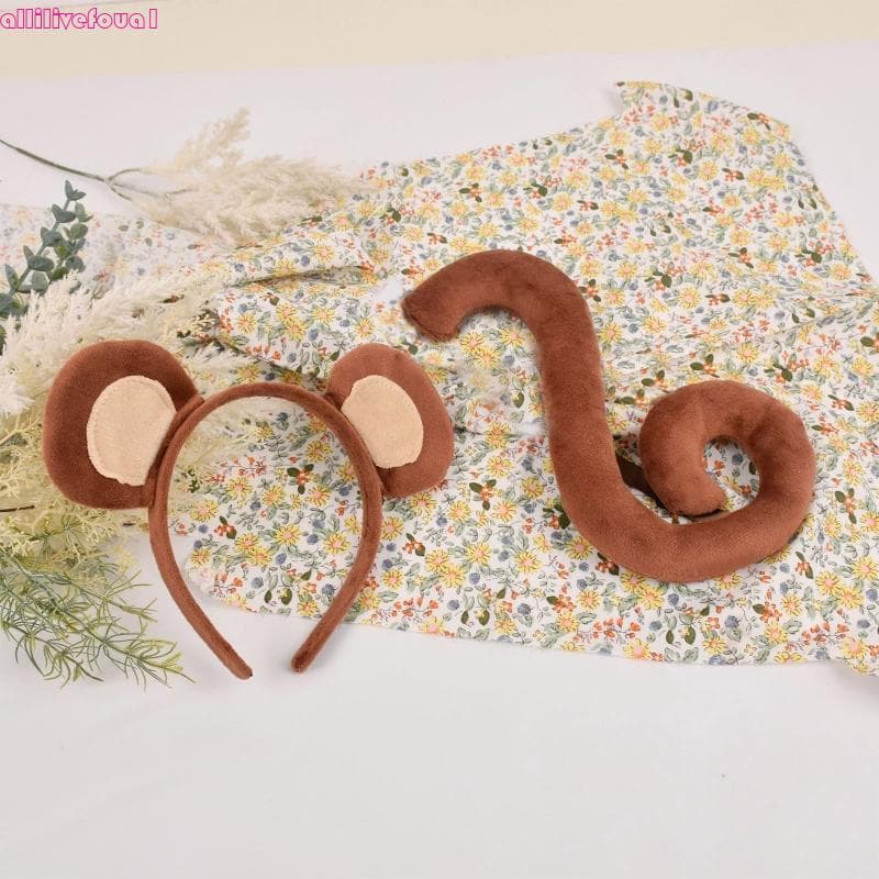 allilivefoua1 Pelúcia Dos Desenhos Animados Orelha Bandana Cauda Macaco Traje Festa Aniversár
