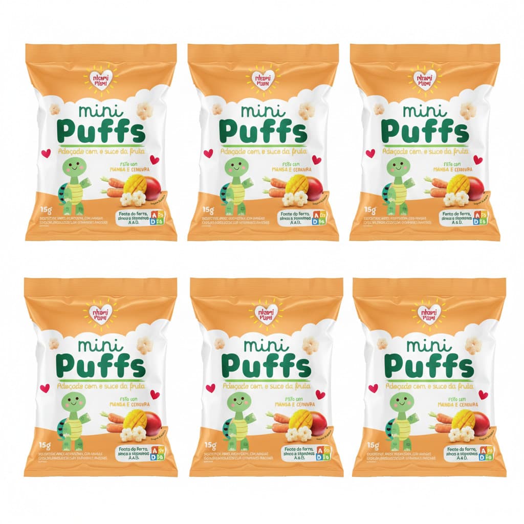 Kit Biscoito de Arroz Mini Puffs Manga e Cenoura Nhami Mami - 6 unidades de 15g