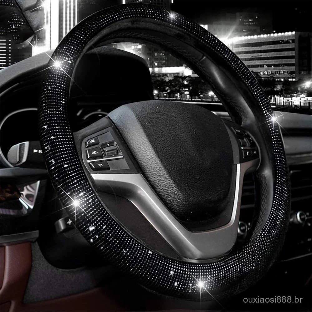 Capa de Volante Universal de 38CM com Strass e Protetor Respirável Antiderrapante para Carro Cristal Diamante OEGX