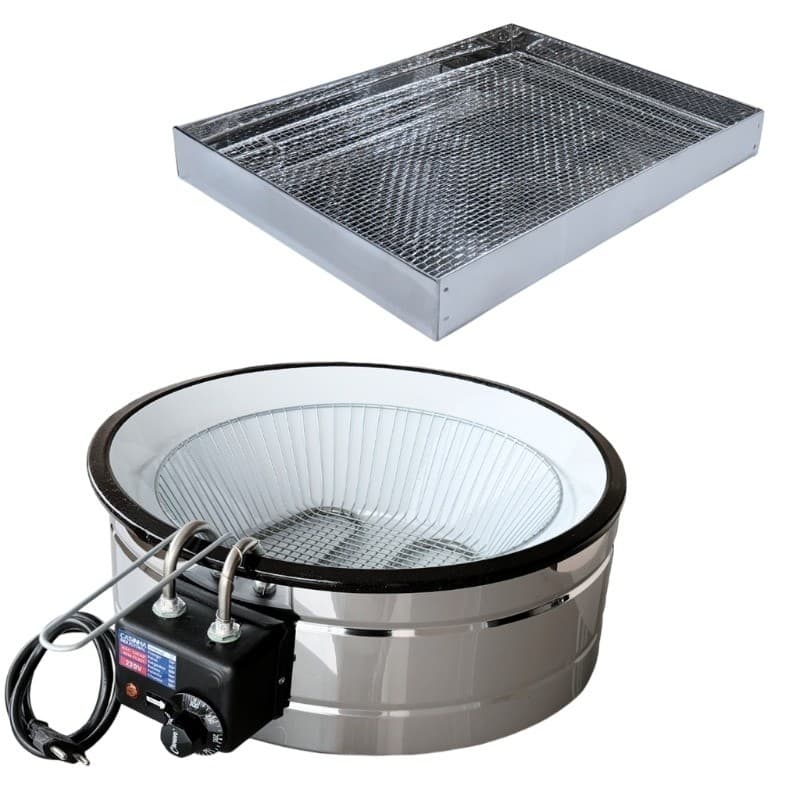 Kit Fritadeira Elétrica Industrial Tacho Redondo Esmaltado 10 Litros com Escorredor G