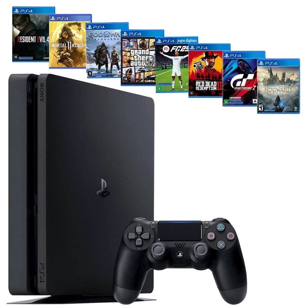 Sony Playstation 4 1000gb / 500 gb Ps4 Slim + Ea Fc Fifa 25 + God Raganarok + Gta 5 + Mkt 11