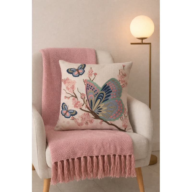 Capa de Almofada Borboleta em linho 43x43 Moderna Decorativa sala quarto