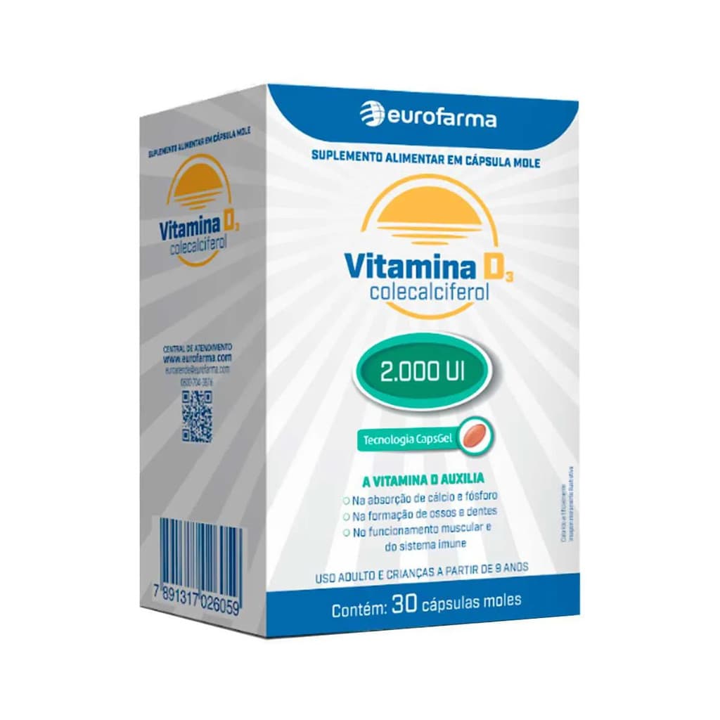 Vitamina D 2.000UI Eurofarma 30 comprimidos