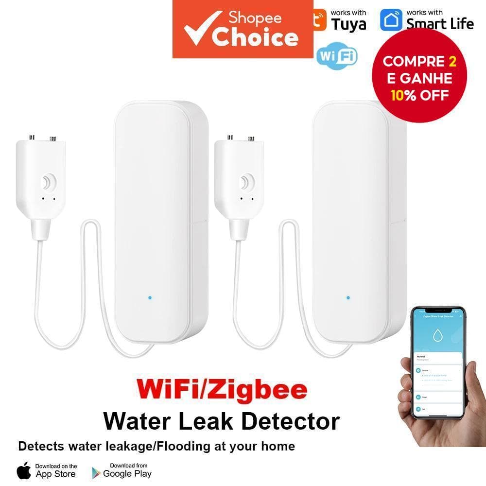 WiFiZigbee Sensor De Nível De Água Tuya Alarme De Vazamento Detector De Inundação Smart Life APP Alerta Ove