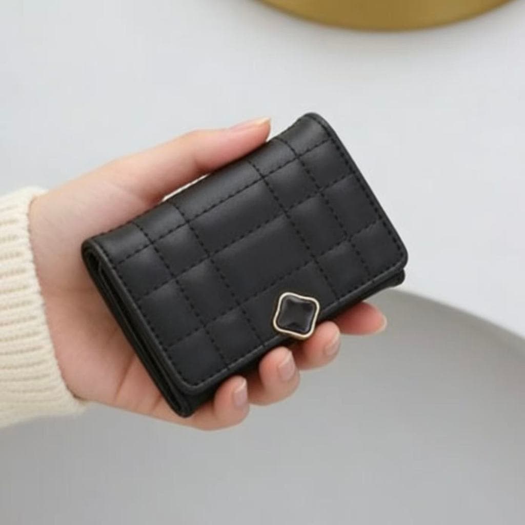 Carteira Curta Feminina Com Textura De Xadrez Cartões Com Vários Compartimentos E Moedas Dobrável Simples D464 LING