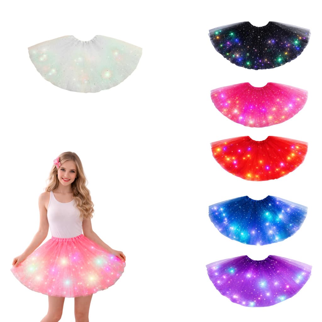 Saia Tutu Tule LED 40cm Infantil Colorida Fantasia Carnaval Festa Aniversário