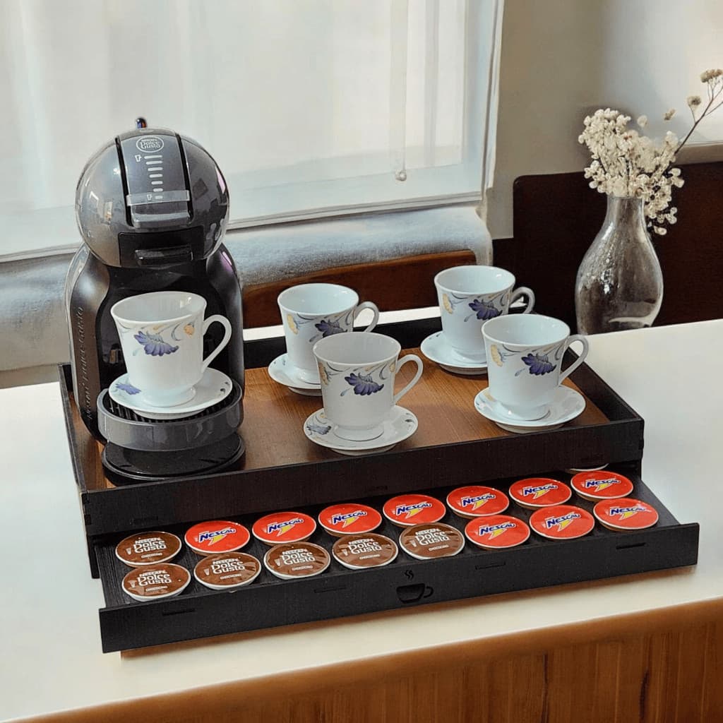 Porta Capsulas Dolce Gusto 40 Cápsulas Bandeja 50x30 Preto Mdf