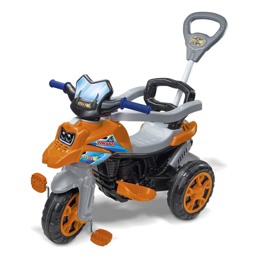 Maral Triciclo Moto Trail Infantil Passeio com Empurrador e Pedal Laranja