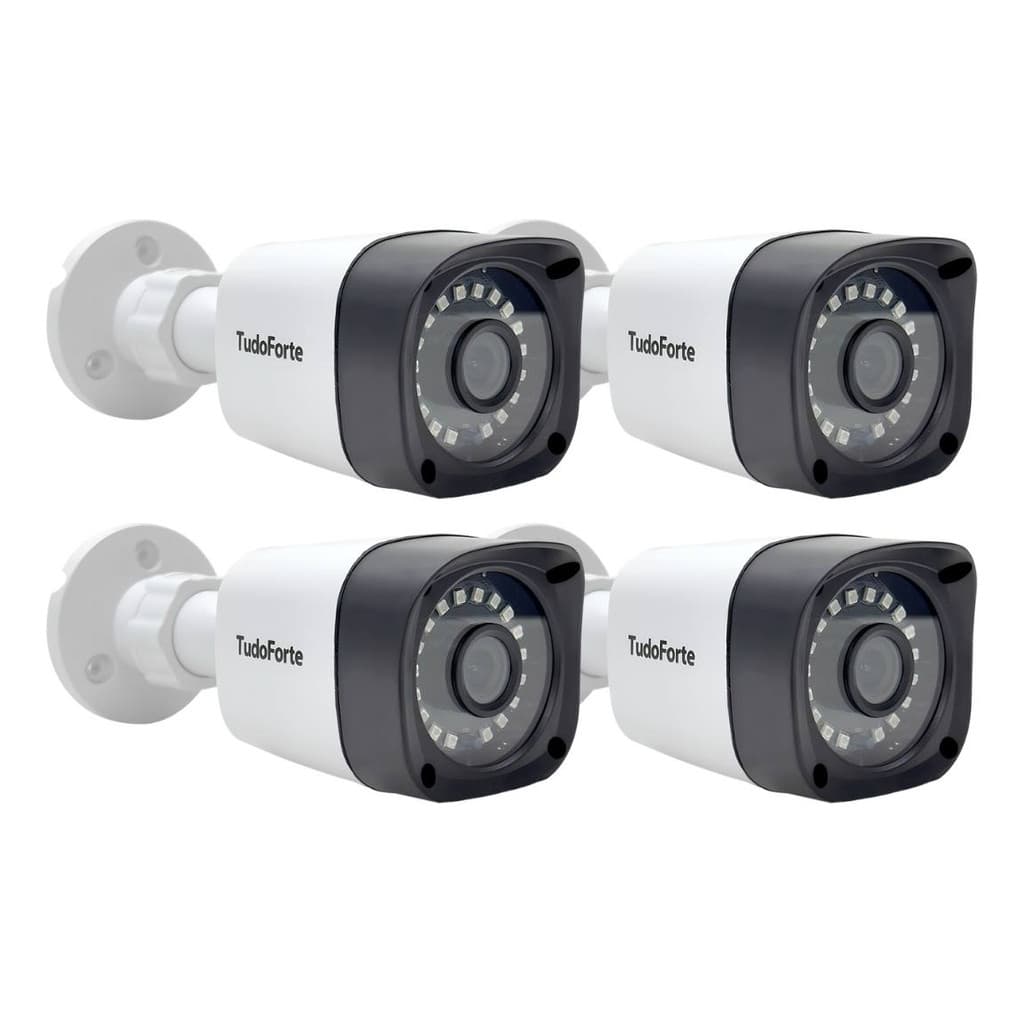 Kit 4 Câmeras de Segurança Full HD 1080p 2MP Bullet 20 Metros Infravermelho Lente 2.8mm Tudo Forte