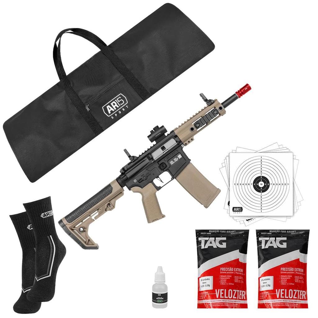 Rifle Airsoft M4 6mm SA-F04 AEG 380 FPS Tan + Mira + Meia