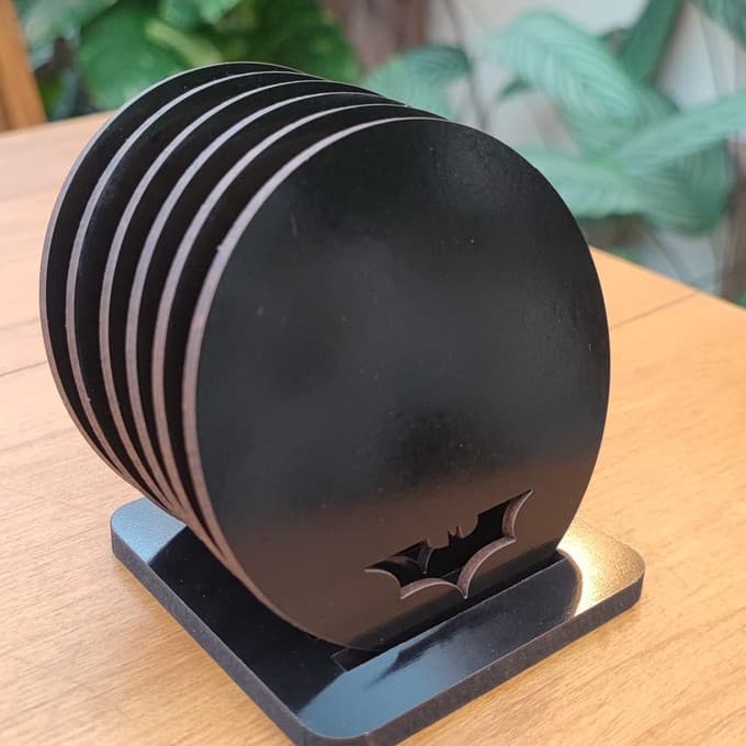 Porta Copos Batman MDF Preto Kit 6 + Suporte Geek Sem Furo