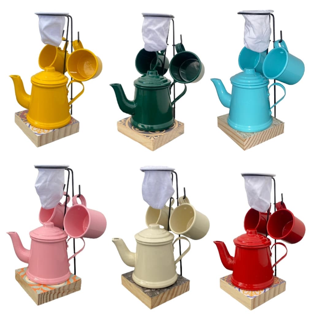 Mini Coador Café Gourmet Individual Bule + 2 Canecas 90ml