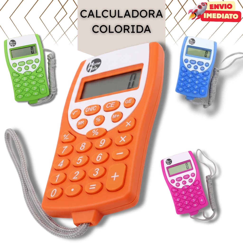 Kit Calculadoras Coloridas com Cordão – Escolares e de Escritório - Calculadora Colorida - Escola