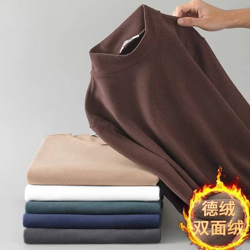 Auto-aquecimento alemão veludo roupa interior térmica forro de lã camisa de fundo masculina meia gola alta magro ajuste 