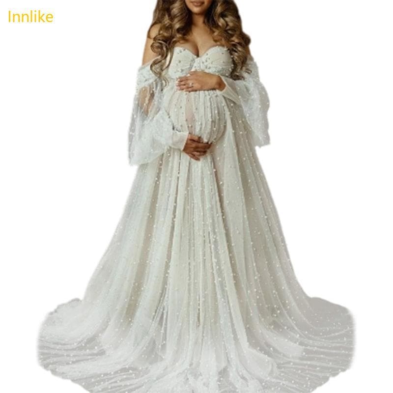 Comprimento Elegante Do Assoalho Vestido Ombro Innlike Para A Tela Poliéster Retrato