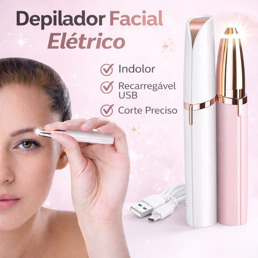 Depilador Facial Feminino USB Recarregável Aparador de Sobrancelha Buço Nariz Orelha Portátil SemDor