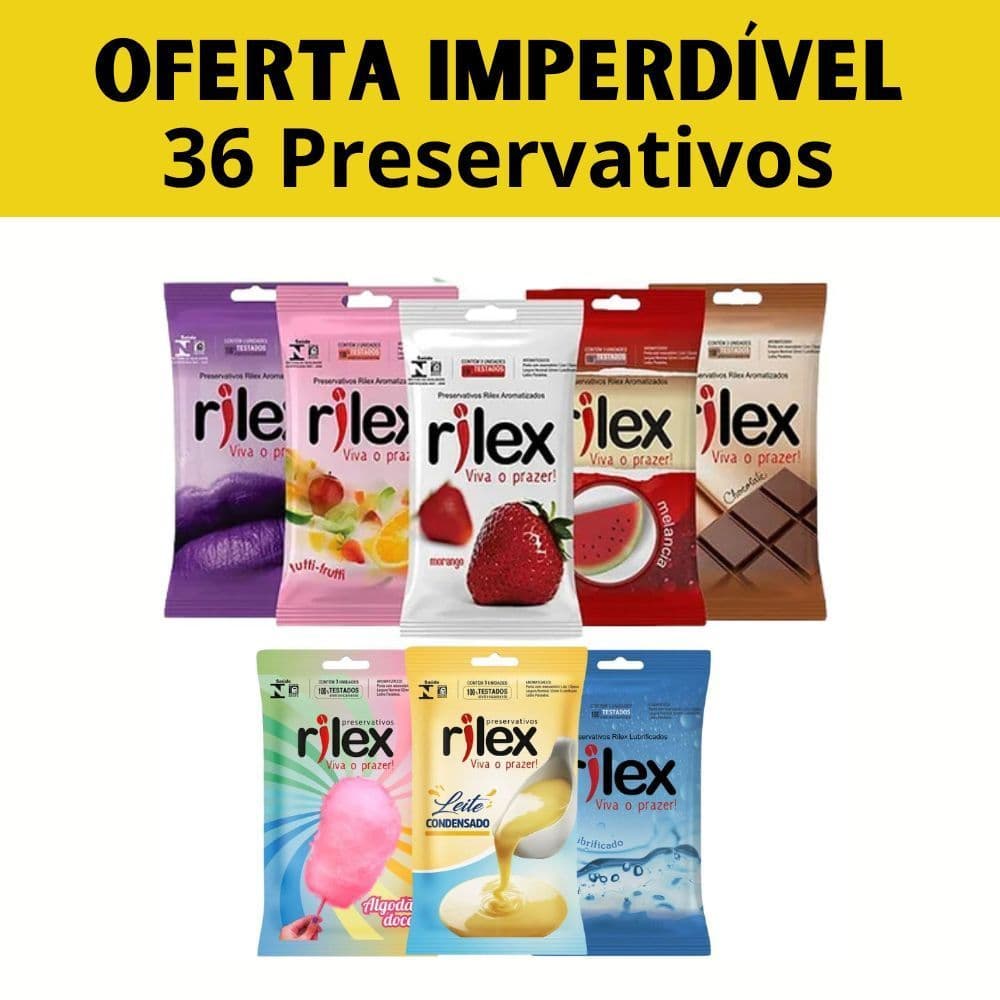KIT 36 Preservativo Masculino Rilex - 12 PACOTES Camisinha de Sabor Variados SEX SHOP