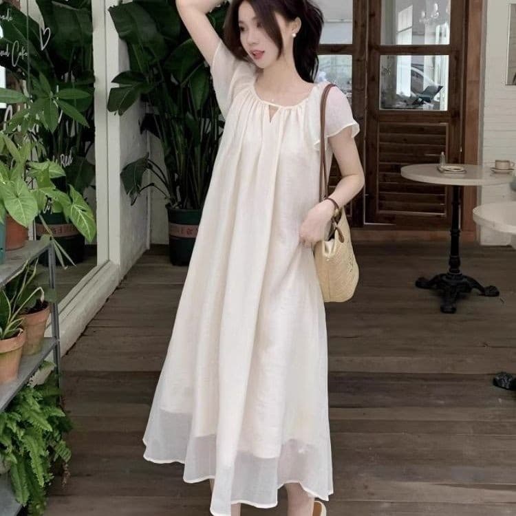 Mãe grávida usar ~ mulheres grávidas vestido de verão 2025 novo estilo francês estilo suave tamanho grande solto pequena