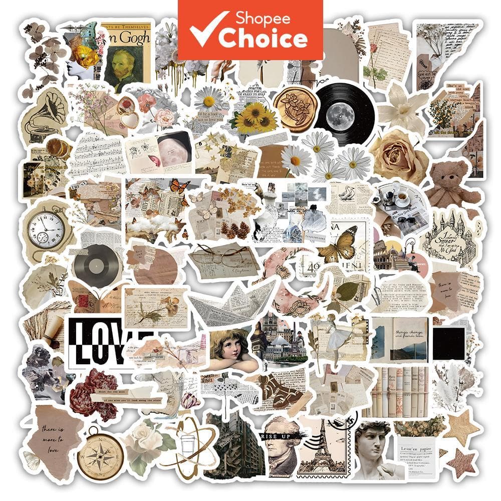 Conjunto De Adesivos Artísticos Retrô Vintage , 100 Peças , Planejador DIY , Decoração Estética , Páginas De Livros Anti