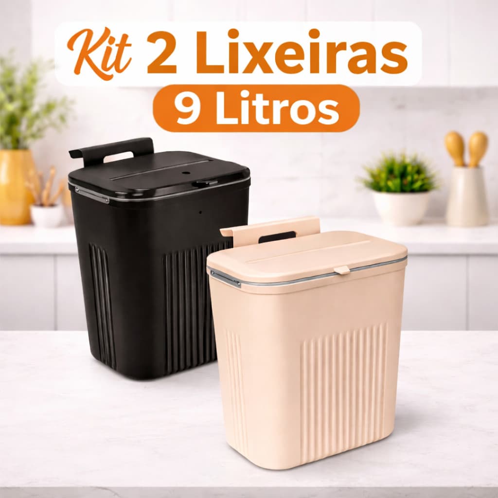 Lixeira Suspensa com Suporte Adesivo e Alça de Pendular 9 Litros Com Tampa Cozinha Sala Banheiro