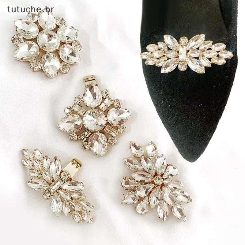 TU 1Pc Sapatos De Vidro Cristal Clipe Feminino Removível Salto Alto Sapato Bule Strass Flor Casamento Braçadeira Jóias D