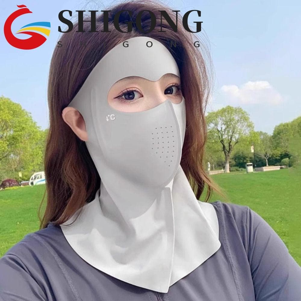 Véu Protetor Solar De Rosto Inteiro SHIGONG , Capa Facial De Seda Gelada Anti UV UPF 50 + Envoltória De Pescoço Para Ver