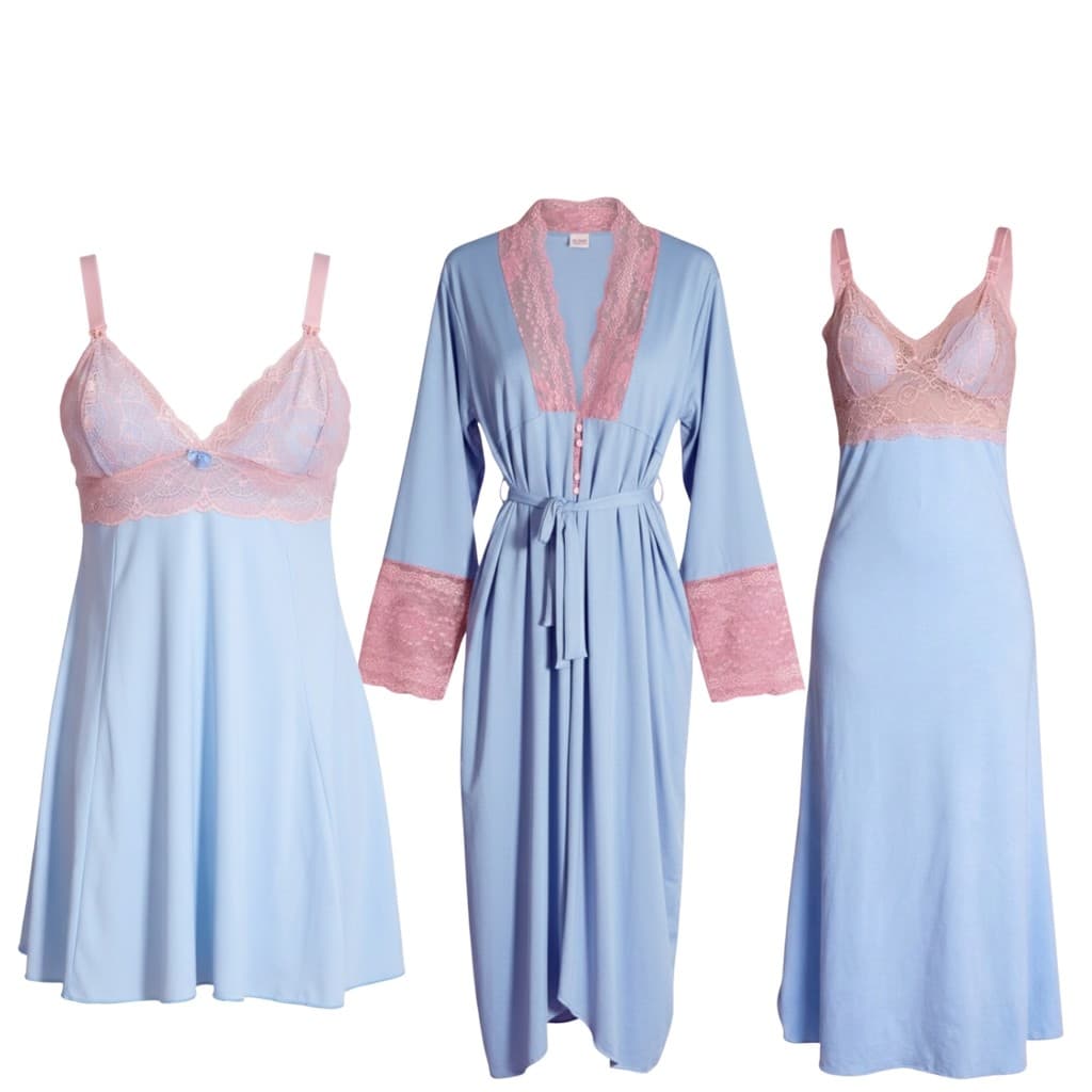 Kit Camisola Amamentação Pós Parto Conforto Praticidade Camisola Longa e Curta com Robe Longo