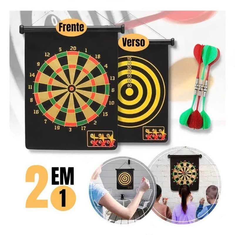 Jogo de Dardos Magnéticos Alvo Dupla Face Dobrável Suspenso  Brinquedo Seguro para Crianças e Adultos