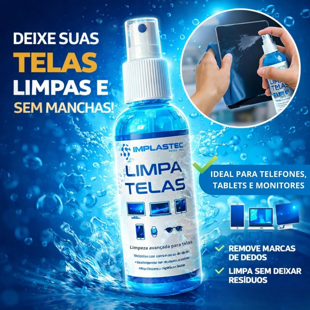 Spray Limpa Telas Celular Monitor Tablet Limpeza Sem Manchas Seguro para Uso Diario 60ml PremiumPlus