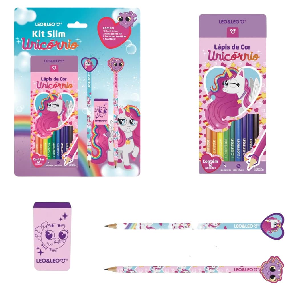 Kit Escolar Unicórnio Papelaria Infantil Volta Ás Aulas LEO&LEO 18Pcs