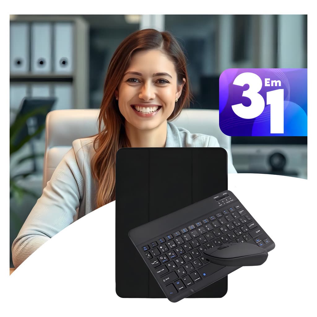 Teclado Bluetooth + Capa smart+ Mouse Para iPad 9ª Geração 10.2'' Cor Capa Preta + Teclado Preto + Mouse Preto