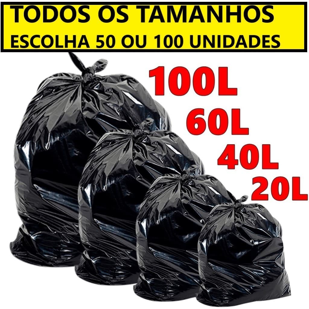 Saco de Lixo resistente com 100 unidades 20/40/60/100 Litros direto da fábrica