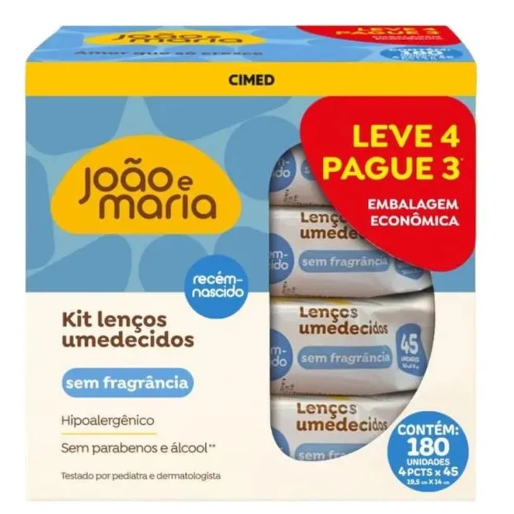 JOAO E MARIA LENÇO UMEDECIDO PACK 4X45 SEM FRAG.