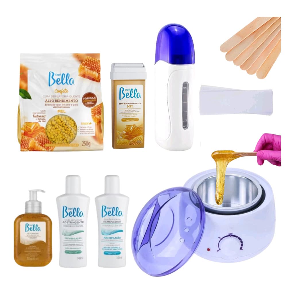 Kit Panela Aquecedora + Aquecedor Rollon + Cera Depil Bella