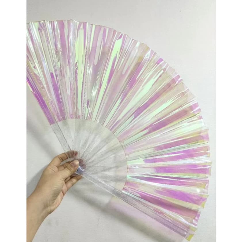 Leque Grande Brilho Holográfico Furta Cor Balada Festa Show Festival Carnaval Decoração Acessório Fantasia Cosplay Dança