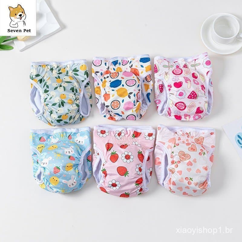 Calça Fisiológica Fofa Impressa Para Cachorro Fêmea Infantil Lavável