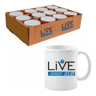 12 Caneca Branca Live Aaa Para Sublimação Porcelana - A Pronta Entrega E Com Garantia! .