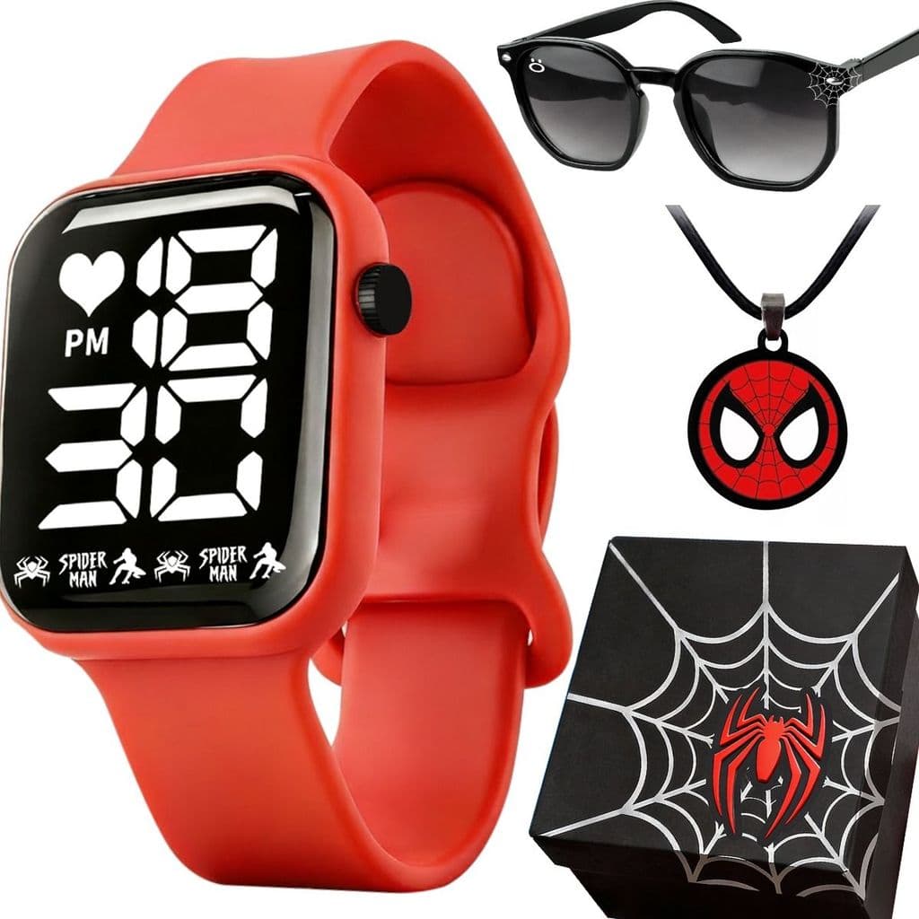 Relogio Digital Infantil Aranha Led + Colar original data esportivo luz ajustavel criança presente